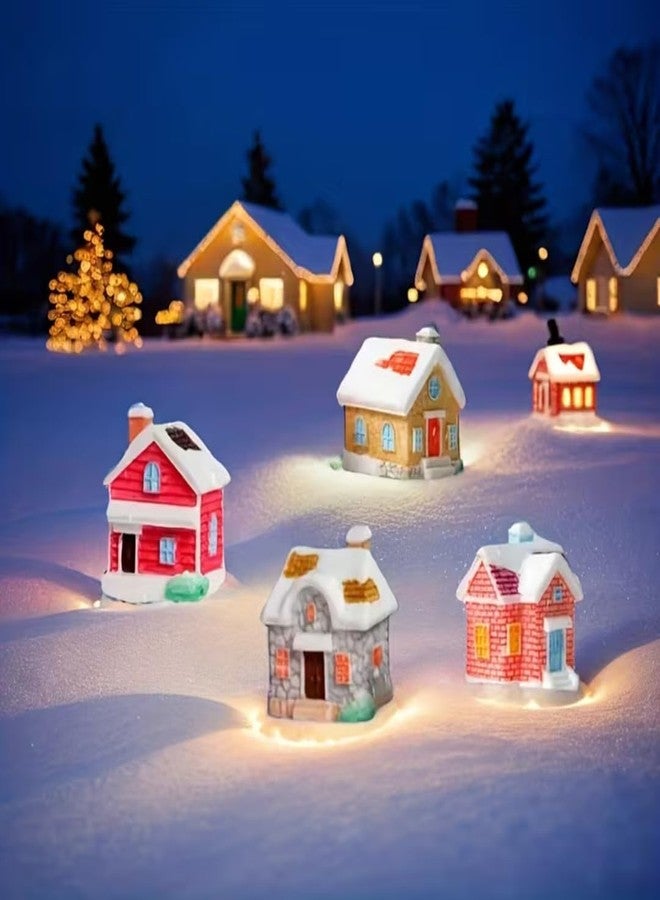 VAYINATO 4 Pcs Christmas Village Resin Miniature House Figurines - Potted Snow House Collectible Decor for Home, Thanksgiving & Christmas Tabletop, Fairy Garden Micro Landscape - Image 3